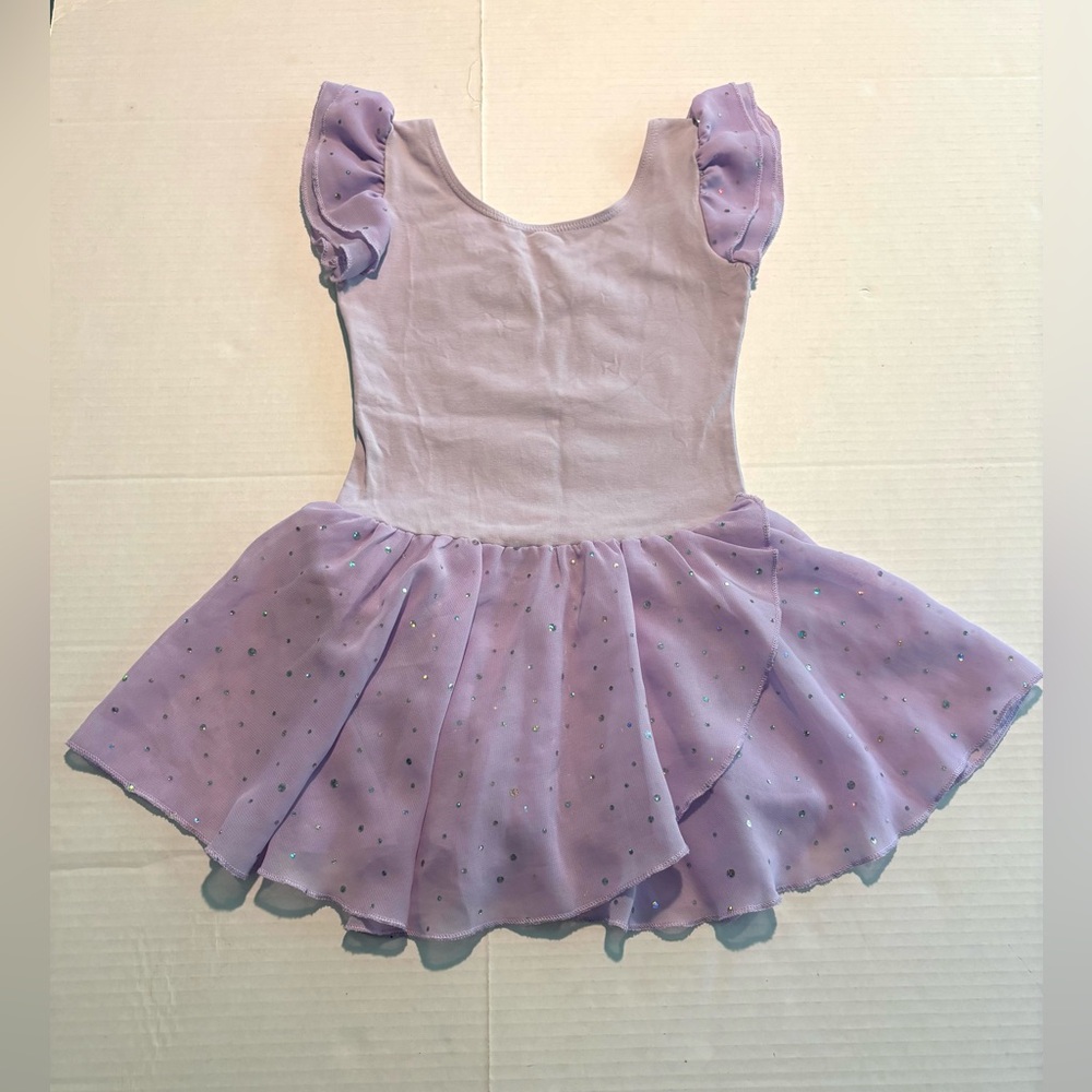 Dance Leotard Ruffle Sleeves Arshiner Ballet Dress Sparkly Purple Lilac 130/4-5 - Picture 8 of 8